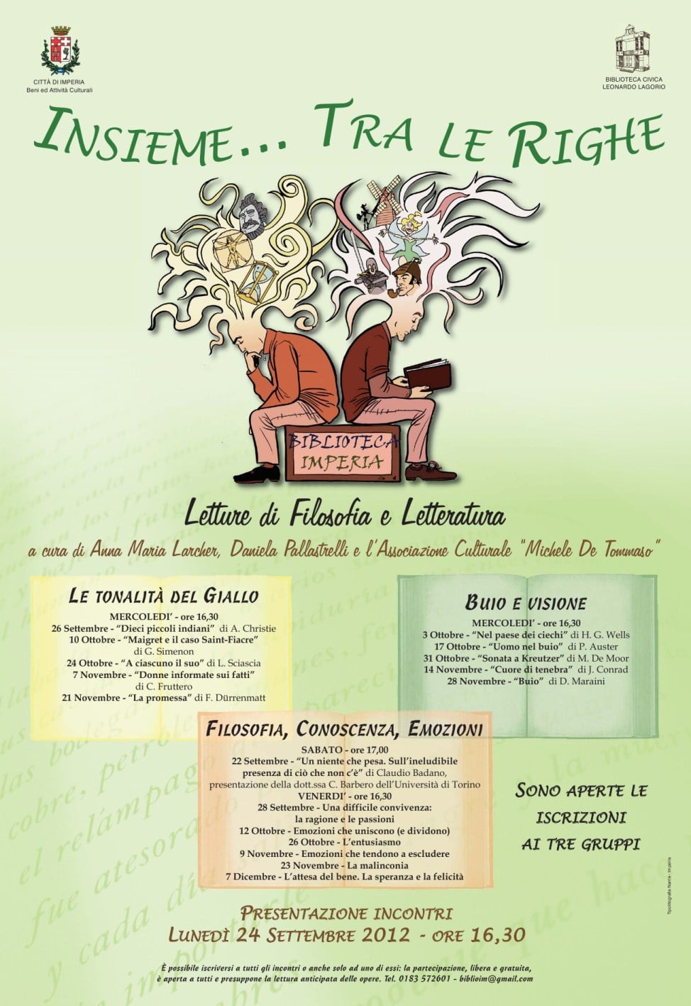 Presentati lunedì 24 settembre i nuovi gruppi di lettura dell’autunno 2012 organizzati dalla Biblioteca civica di Imperia Leonardo Lagorio